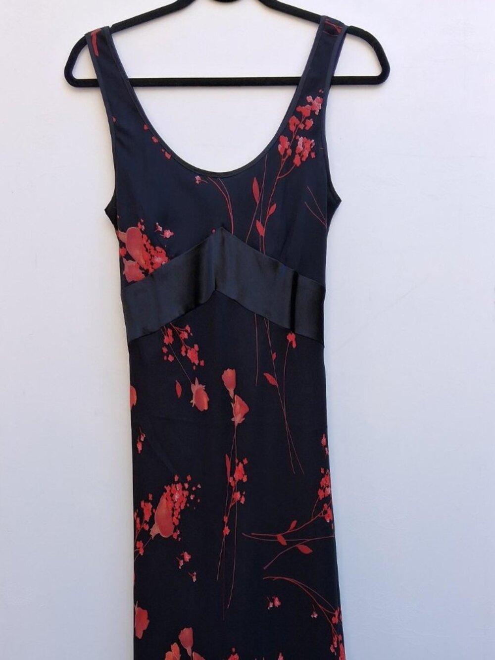 Vintage Aria long sleeveless dress with silky detailing, sheer black (size 8)